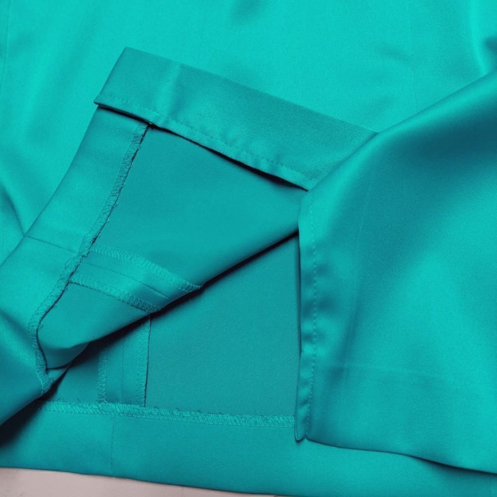 Evan-Picone Petite Green Satin Ruffle Neck Sleeveless Formal Sheath Dress - Picture 8 of 8